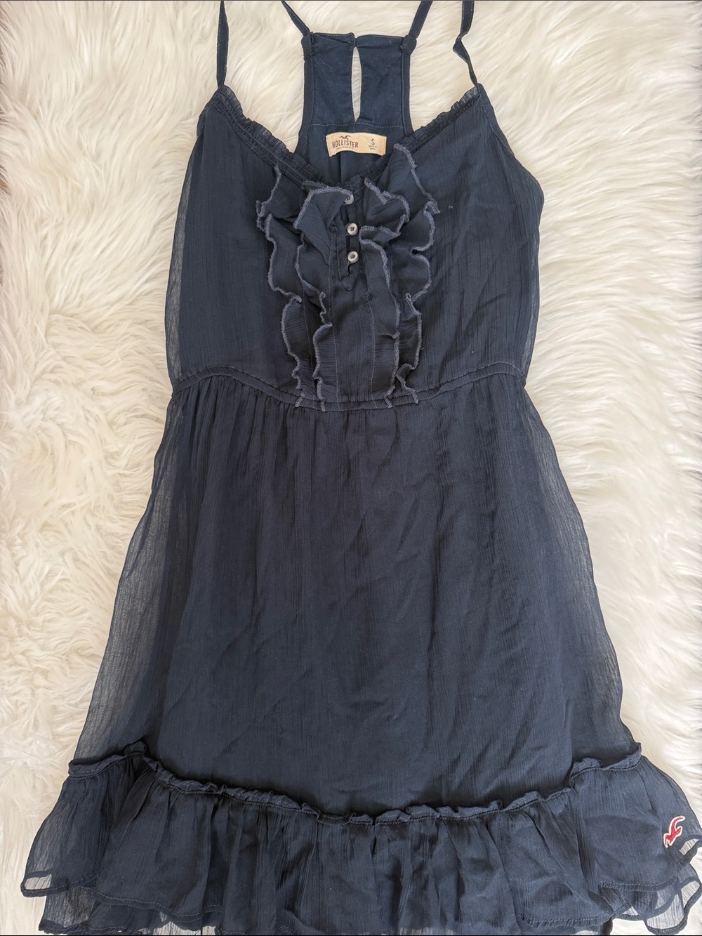 Hollister Navy Blue Ruffle Racerback Mini Dress Size Small